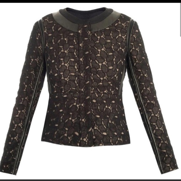 Diane Von Furstenberg Jackets & Blazers - DvF Diane von Furstenburg black lace with leather trim over nude satin size 2